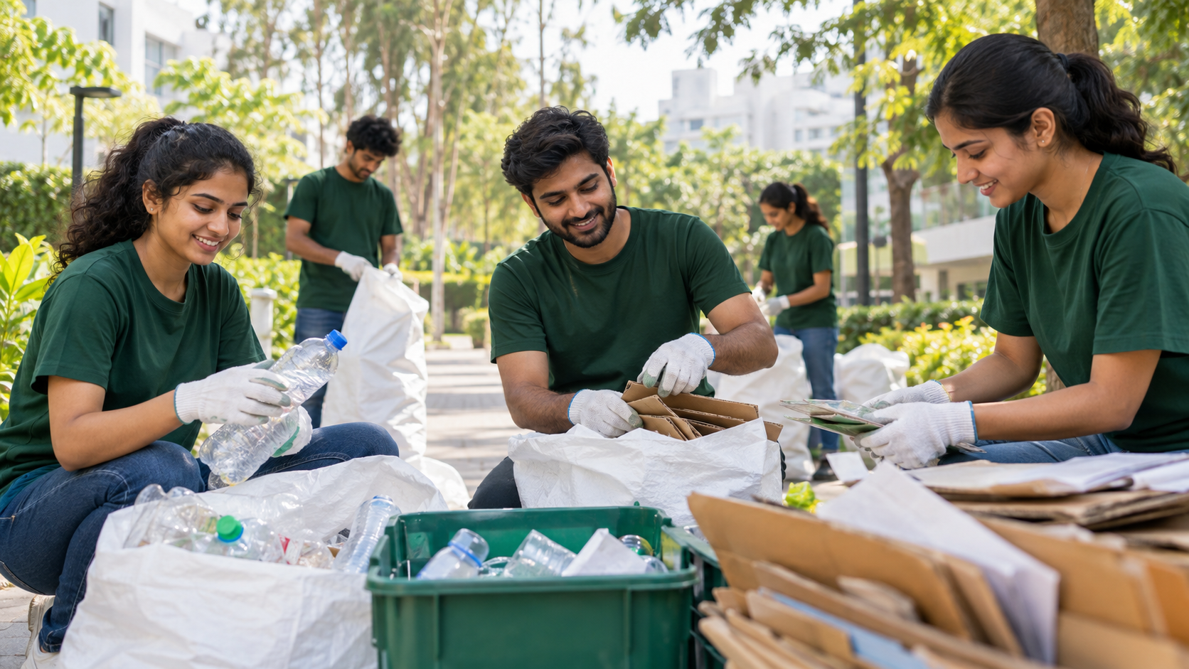 Volunteers collecting litter together